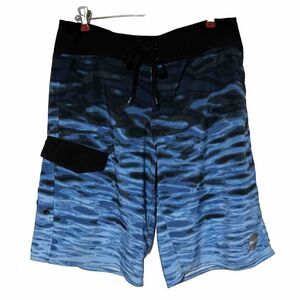Matix Mens Board Shorts Sz. 32 Blue Black Water Waves Tie Front